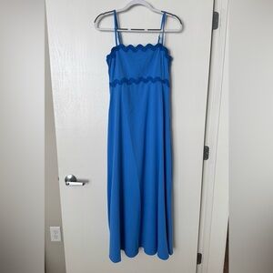 Blue Scalloped Trim Maxi Dress